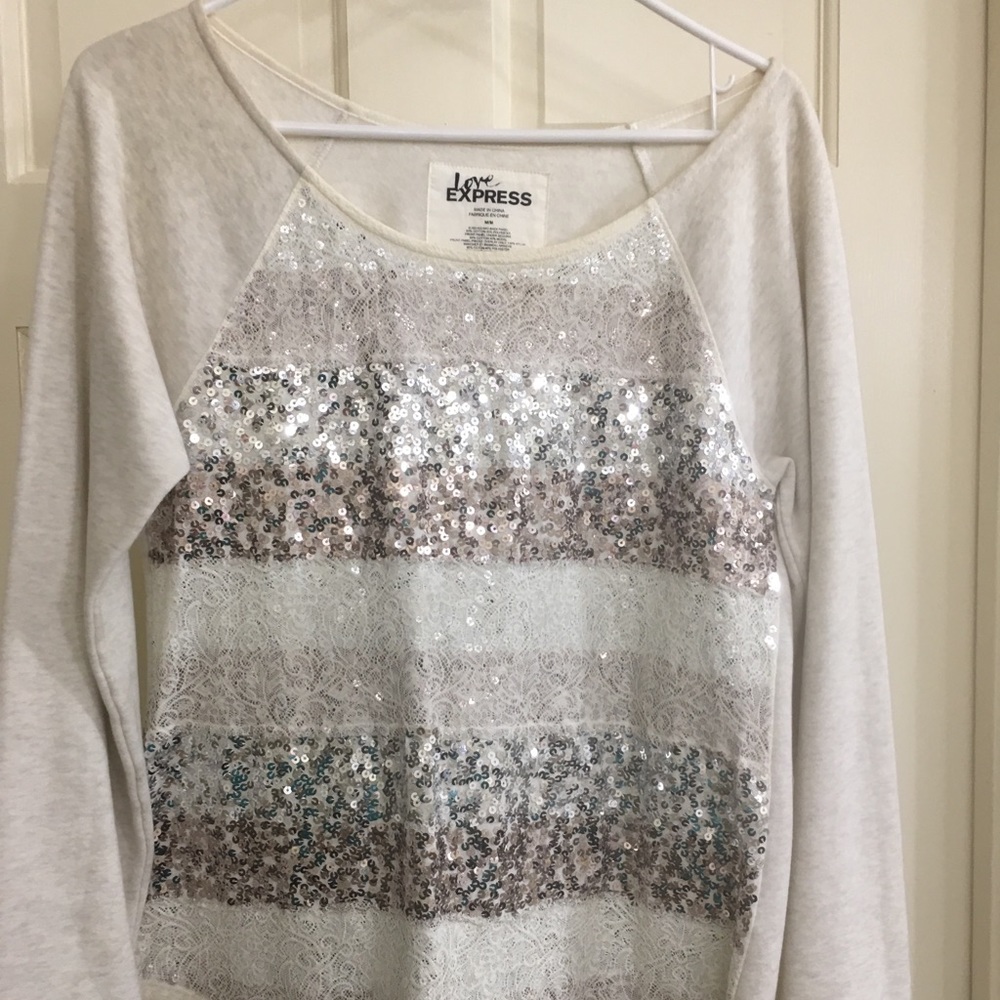 Express metallic sequined sweatshirt medium